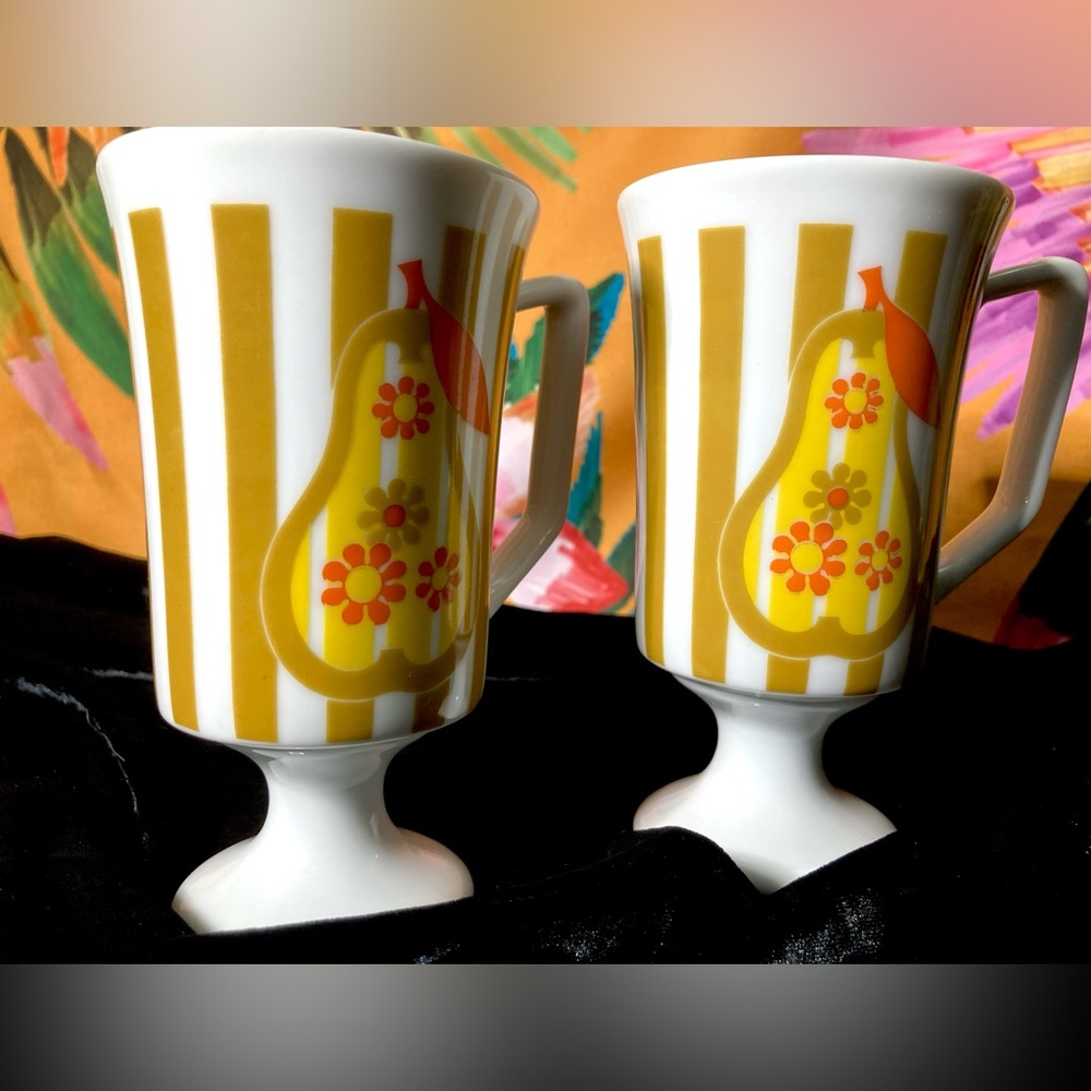 Vintage MCM Striped Pedestal Mugs Accent By JSC